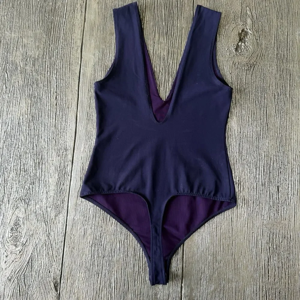 Free People Intimately FP Keep It Sleek Bodysuit Black V Neck Sleeveless Top S
